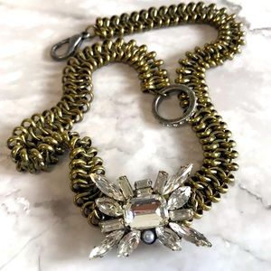 Metal Chain Link Statement Necklace w/Bold Crystal Centrepiece